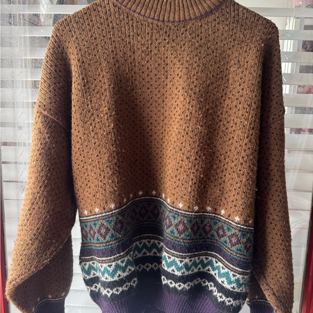 Vintage Brown Patterned Knit Sweater Wool Blend Made in Italy